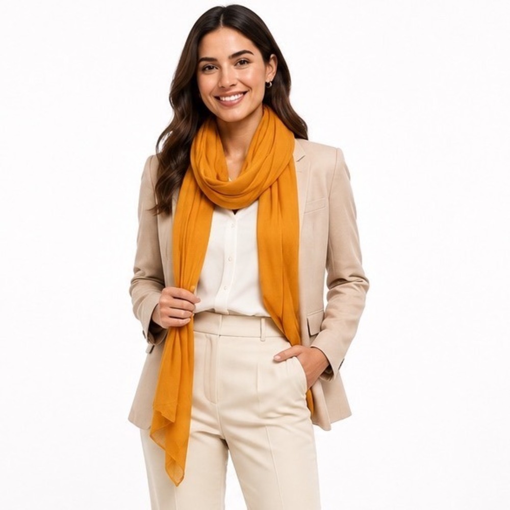 H&M Mustard Yellow Square Scarf Lightweight Solid Semi-Sheer Fall Chic 115-28